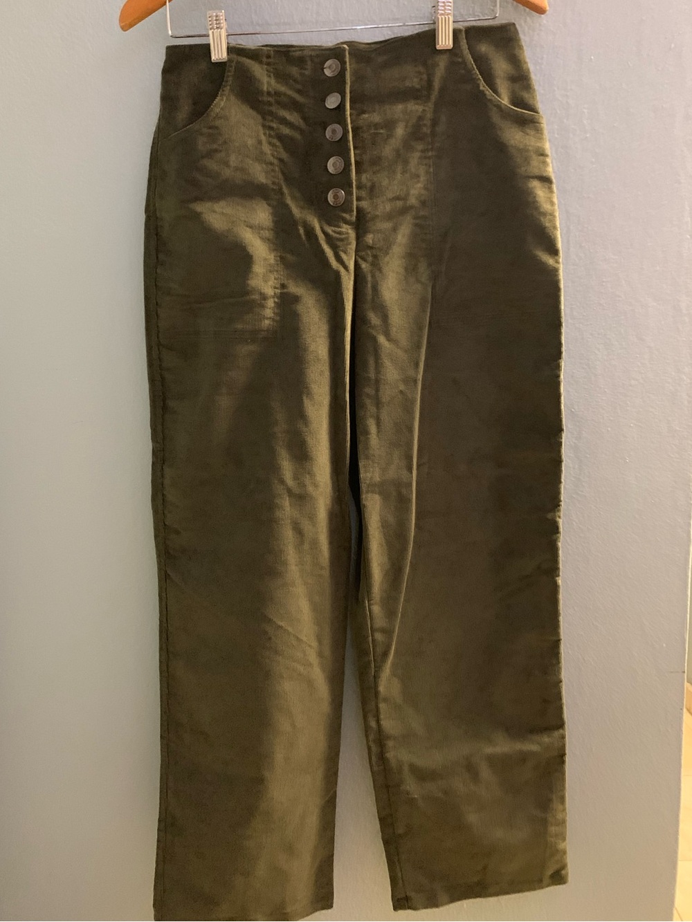 High-Waist Olive Green Corduroy Pants